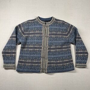 Vintage Nordic Design‎ Sweater Womens L 100% Wool Geometric Hook Loop Clasp Fair